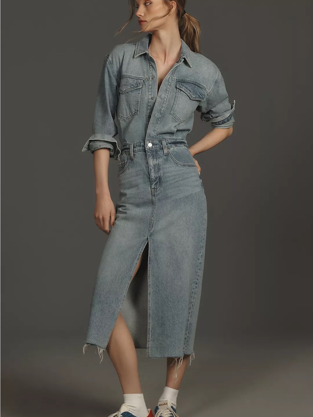 PISTOLA Amira Denim Midi Dress Size S – Light Wash Marcel – Worn Once